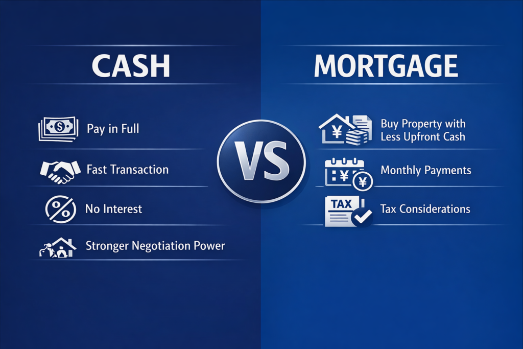 Cash vs Mortgage comparison for buying property in Japan